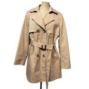 NWOT Sam Edelman Women XL Khaki Trench Coat Classic Belt Double Breasted‎ Preppy